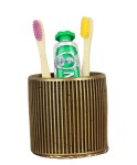 Diş Fırçalığı Tezgah Üstü Altın Eskitme Renk Diş Fırçası Standı Düz Çizgili Model
